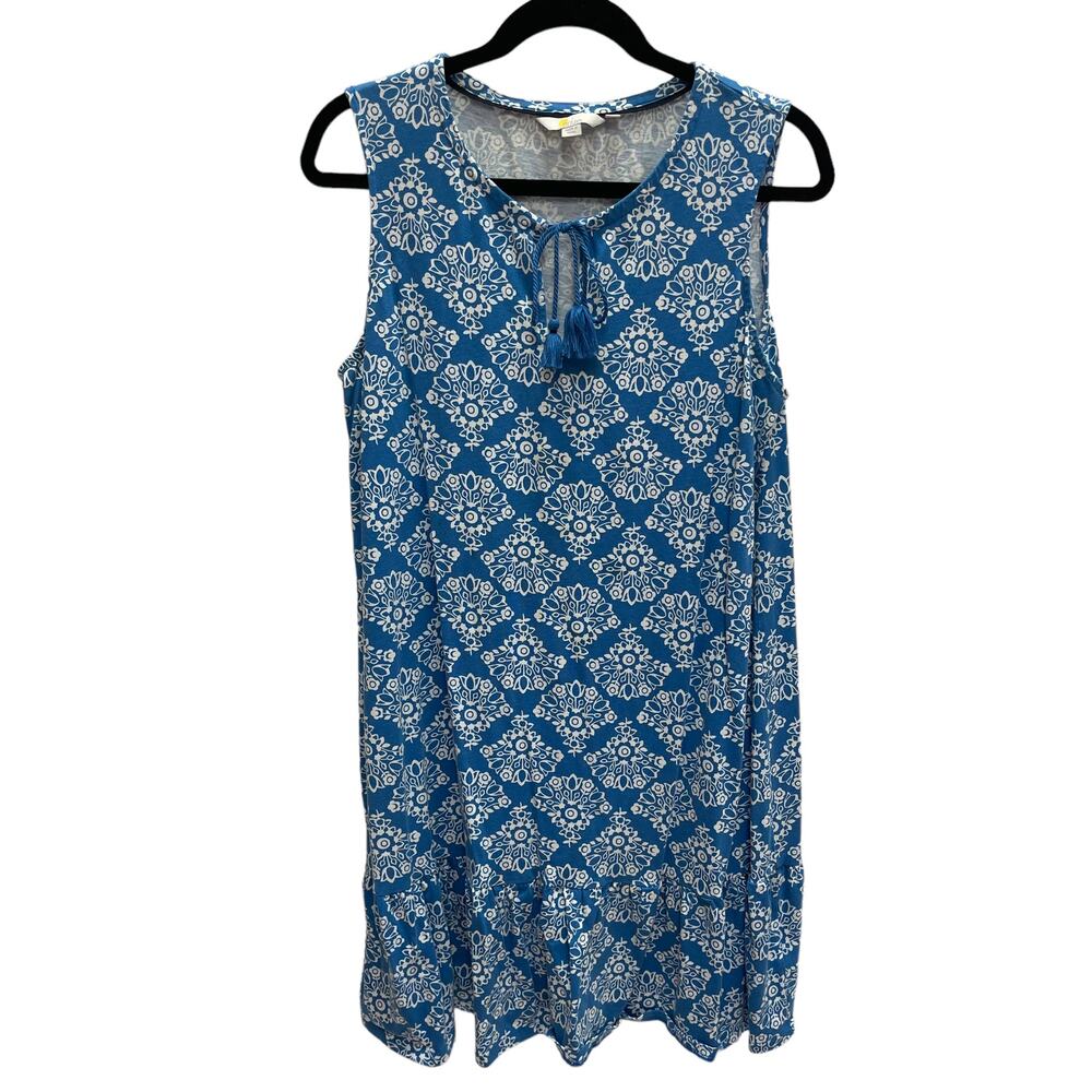 Boden Dress Women's 14L Sleeveless Knee Length V-Neck Tassel Tie Tiered Blue